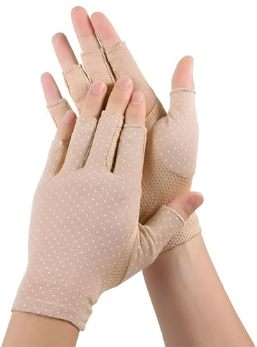LOZTBUE 1 Paia Guanti da donna senza dita antiscivolo per protezione solare - anti UV, estivi, in cotone traspirante, protezione solare, guanti per attività all'aperto