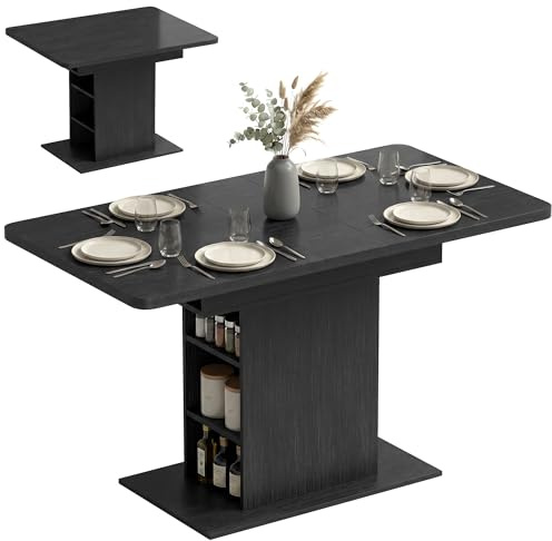 HOMCOM Extendable Dining Table for 4-6 People 110-130cm Kitchen Table Black