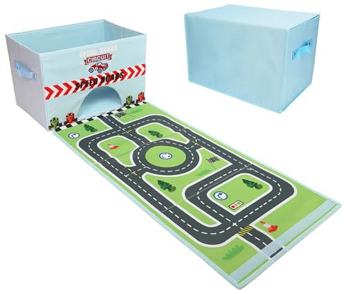 Toy Storage Box, Livememory Kids Toy Car Storage Box Toy Boxes for Boys with Fun Play Mat (Cars Not Included)