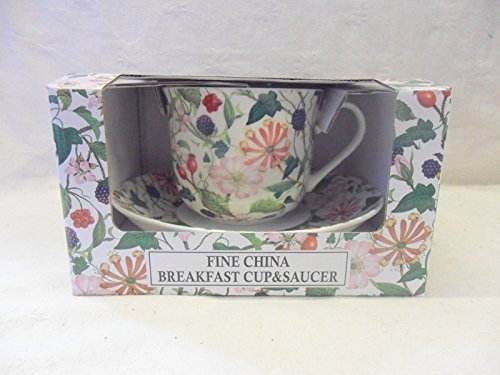 Abbeydale Collection Gift Boxed Hedgerow Jumbo Teacup and Saucer, Ceramic, Large, 350ml