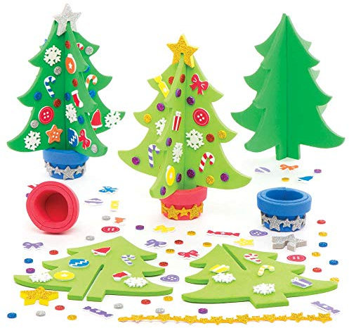 Baker Ross Kit de décoration de Noël - Lot de 4 Sapins, Assortiment