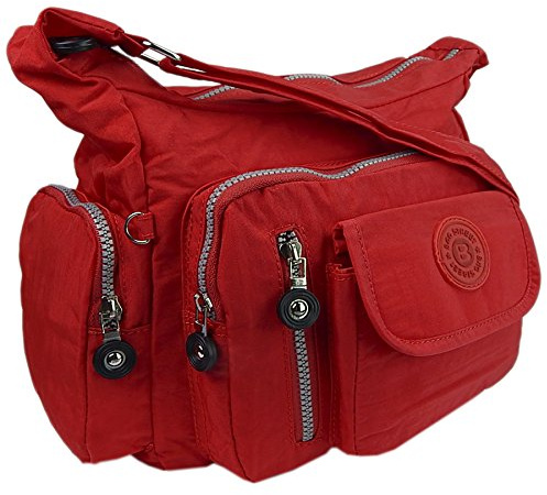 ekavale Wasserabwesende hochwertige leichtgewichte Damen-Handtasche Umhängetasche aus Crinkle Nylon (Rot)