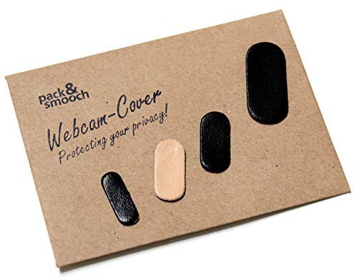 Pack & Smooch Webcam Abdeckung | Extra flach | Kamera Cover für iPad, MacBook, iMac | Pflanzlich gegerbtes Leder und Vakuumfolie |Made in Germany 4er-Set | Farbe in Schwarz und Weiß