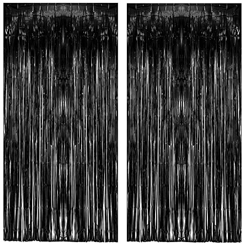 Silvester Lametta Vorhänge Schwarz - GREATRIL Party Vorhang Foto Hintergrund Folien Luftschlangen Deko für New Year 2026 Vampir Rip 20s Wars Krimidinner Geburtstag Abschluss Halloween Dekoration