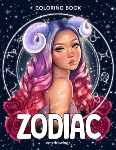 Zodiac: Coloring Book For Adults and Teens Featuring Unique Astrological Signs Illustrations with Detailed Designs for Relaxation and Stress Relief (emzdrawings coloring books)