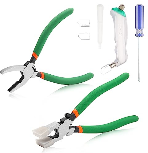 SPEEDWOX 10PCS Heavy Duty Glass Running Pliers Breaker Grozer Pliers with Extra Rubber Tips Professional Stained Glass Cutting Tool for Stained Glass Mirrors Tiles Mosaic