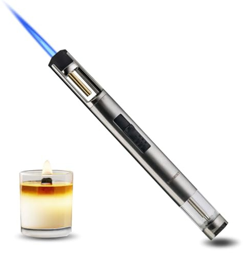 HONEST Elegant Torch Lighters Butane Slim Lighter Refillable Single Jet Flame for Candle Grill BBQ (Silver)
