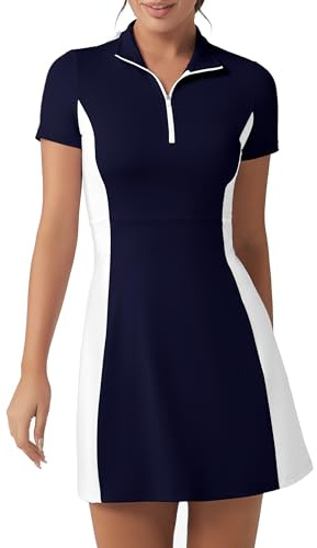 FKEEP - Vestito sportivo da donna con collo a polo, per golf, con pantaloncini - Vestito casual senza maniche a blocchi di colore, Blu navy e bianco., XX-Large
