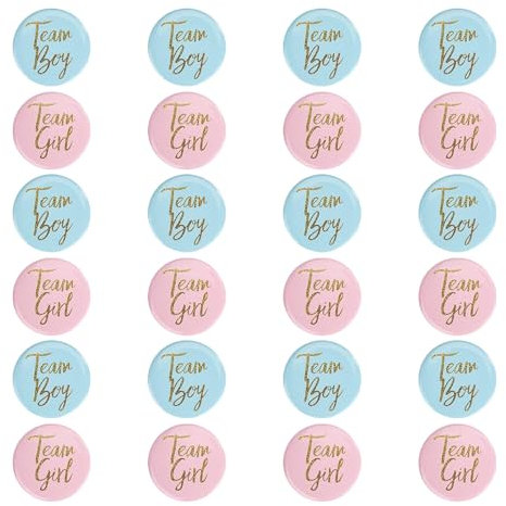 Lot de 30 badges révélateurs de sexe - 4,5 cm - Team Girl et Team Boy - Badge rond - Pour fête prénatale - Accessoire de décoration (bleu et rose), 4.5 cm, Plastique