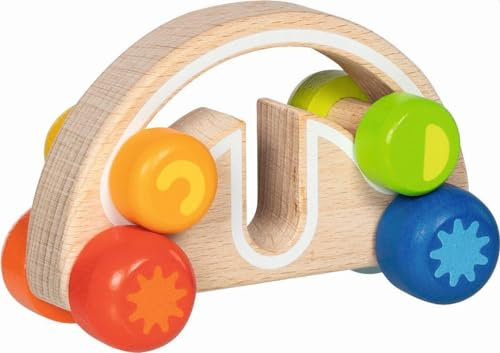 goki 55849 - Greifauto Twirly-wirly für Kinder – Holzspielzeug zur Förderung der sensorischen Entwicklung und Feinmotorik, ab 1 Jahr, Naturholz