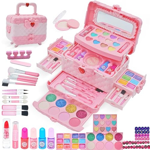 Mrabbitoo Maquillage Enfant Jouet Filles - 57PCS Non Toxique Lavable Hypoallergenique Palette Coffret Kit Maquillage Enfant, Cadeau de Noël Anniversaire Jouet pour Princesse Fille 3-12 Ans