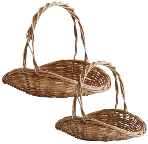 Panier de récolte, panier en osier avec poignée 2pcs panier de jardin pour rassembler des légumes panier de fleurs en osier naturel