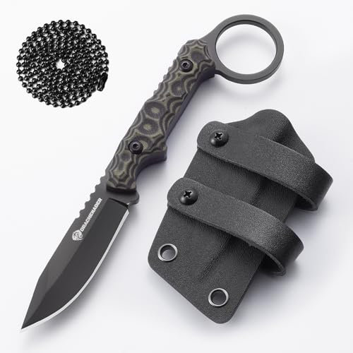 DRACHENADER Neck Knife SCORPION, Gürtelmesser 6, 5 cm Klingenlänge, 5Cr13MoV Stahl, G10 Griff, Feststehendes Messer mit Kydex-Scheide und Kugelkette (Schwarz + Grün)
