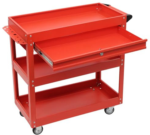 Chariot d'atelier à 3 étages + 1 tiroir verrouillable avec frein à pied - Charge maximale : 150 kg - Chariot à outils pour la maison, le garage et l'entrepôt - 76,3 x 35,3 x 83,5 cm