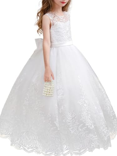 Aibaowedding, abito da principessa per bambina, elegante, con paillettes, ricamato, perline, pizzo, per feste, damigella d'onore, matrimonio, compleanno, in tulle, maxi, da sera, da comunione, da