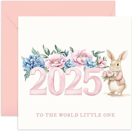 Pink 2025 Welcome To The World Little One New Baby Girl Greeting Card for Mummy Daddy, Keepsake and Sentimental Gifts for Parents Grandparents to Celebrate Birth of Daughter - Cute Bunny Rabbit