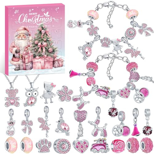 AVAKY Calendario Avvento 2025 Bambina Kinder Gioielli, Calendario Dell'Avvento Fai da te Charms Kit, Calendario Avvento Braccialetti Collane Regalini Natale Bambini Ragazza 5 6 7 8 9 10 11 12 13 Anni