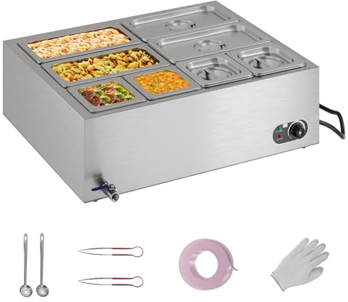 Jocisland 8-Pan Commercial Food Warmer, 48QT Electric Steam Table, 1200W Stainless Steel with Temp Control, Lid & Food Tongs for Catering and Parties, 110V