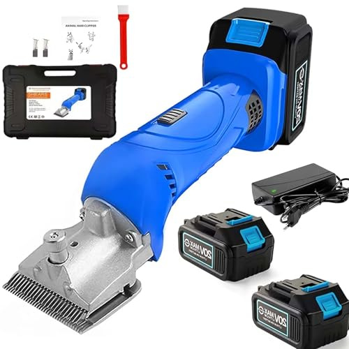 Tondeuse sans fil pour chevaux, tondeuse électrique 500 W avec 2 batteries rechargeables et 6 vitesses, lames amovibles en acier au carbone, tondeuse professionnelle pour chevaux et poneys