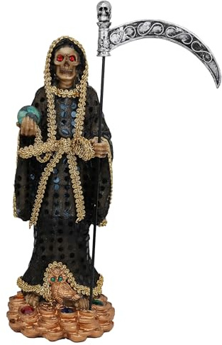 Cannan Black Sequin Dress Standing Holy Death Grim Reaper Skull 12 Holding Scythe & World Santa Muerte Vestido Negro