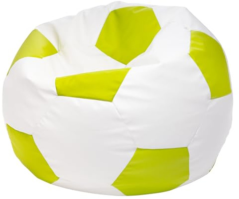 Ecopuf Football Sack M - Lekdyna i hållbart material - Perfekt för fotbollsfans, barn - Sittpuff vardagsrum - Sammetspuff - Puff säck för spelstol - 65x45 cm - Äppelgrönt E16