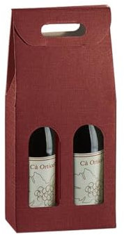 5 cajas para 2 botellas de vino verticales modelo Bordolese, borgoña robusta para Navidad cartón acoplado y asa exterior 18 x 9 x 38,5 h cm - 2 burdeos