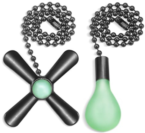 Dotlite Black Ceiling Fan Pull Chain Set, 2Pack 3mm Diameter Beaded Fluorescent Decorative Pendant Extension, 12in Lighting & Fan Chain Extender with Connector Glow in The Dark(Black)