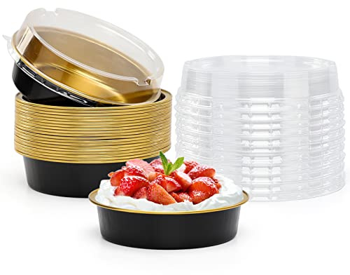 Beasea Paquete de 20 moldes para tartas de queso con tapas, 8 onzas, 4 pulgadas, redondos, recipientes para magdalenas con tapas, mini moldes para tartas, mini moldes desechables para tartas, pizza