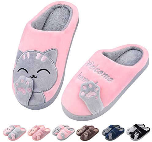 Zhiaek Zapatillas de Casa Hombre Mujer Zapatillas de Estar Gato Felpa Pantuflas de Casa Mujer Invierno Verano Sandalias Zapatos Mujer Invierno Antideslizante Suela (Rosado, numeric_40)