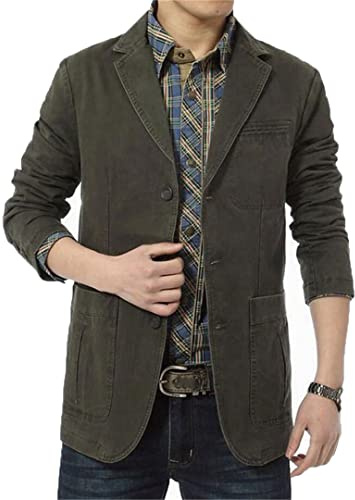 Bciopll Hombres Casual Algodón Denim Chaquetas Slim Fit Traje Capa Ejército Militar Blazer Outwear, Ejercito Verde, XXXL