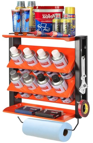 Wallmaster Spray Can Holder, Lube Can Wall Mount Storage Rack Heavy Duty Paint Bottle Organizer for Garage & Home | 8 Can Holes & 2 Shelf, Orange