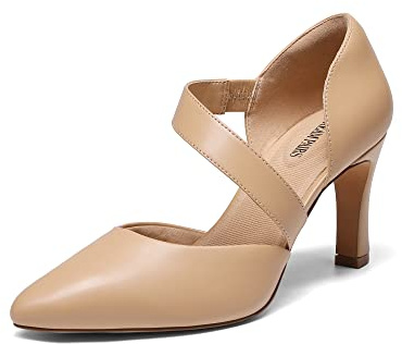 DREAM PAIRS Women's High Heels Comfortable Work Pumps,Nude-Pu,7