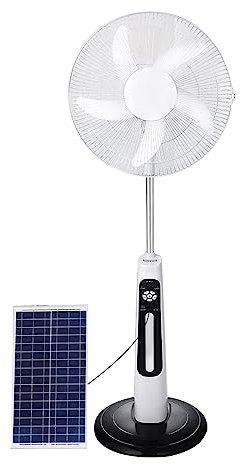 Buhelyc Pedestal Remote Control Oscillating Stand up Fan with Night Light, 16'' Quiet Standing Fan with Solar Panel, 9-Speed, Rechargeable Large Air Volume Cooling Fans for Home Office Bedroom Use