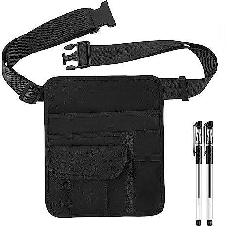 FAURAPMNG Tasche für Servierschürze, Restaurant, Taille, Geldbeutel, Restaurant, Bar, Schürze, Tasche mit verstellbarer Gürtelschnalle, Check-Halter für Kellnerin, mit 2 Stiften, Schwarz, 10 × 8