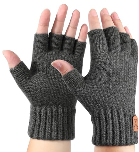 AYPOW Gants Demi-Doigts Thermiques d'Hiver Pour Hommes et Femmes - Doublure en Polaire, Tricotés Sans Doigts, Chauds Pour Conduite, Travail, Dactylographie, Écriture - Mitaines Tous Les Jours