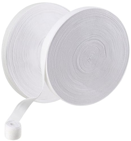 KOHAND 2 Roll Cotton Bias Binding Tape, 25mm x 45m White Webbing Tape Herringbone Twill Tape for Sewing, Dressmaking, Craft, Knitting Apron, Garment