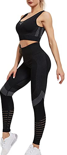 MJGkhiy Set Di Abbigliamento Sportivo Da Donna Yoga Palestra Tuta 2 Pezzi Gym Completa Reggiseno Sportiva e Push Up Vita Alta Leggings Senza Cuciture Completo Ginnastica Fitness Elastici Tute