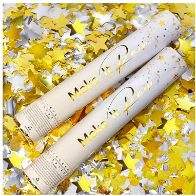 PrimePure Konfettikanonen - Poppers mit Goldenen Sternen - 2er Pack - Konfetti Kanone Perfekt für Hochzeiten, Partys, Geburtstage und Festliche Veranstaltungen