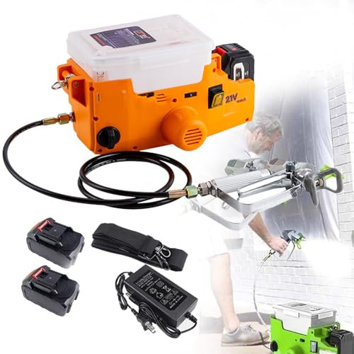 Spruzzatore airless portatile da 1,7 litri 2 batterie al litio da 5000 mAh Macchina per spruzzatura di vernice ad alta pressione da 500 W Strumento per verniciatura Pistola a spruzzo elettrica,Orange
