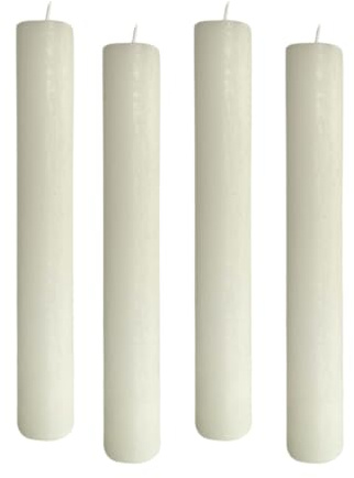ukiyo Lot de 4 bougies à tige rustiques - Hauteur : 24 cm - Diamètre : 3,4 cm - Durée de combustion : 24 heures - Bougies épaisses - Pour dîner, table et église - Couleur : blanc cassé/crème