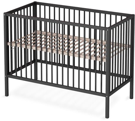 Sämann Baby Beistellbett 60x120 cm - nutzbar von 0 bis 4 Jahre - umbaubar zum Babybett - Gurtsystem & höhenverstellbar für alle Betten - Black Edition (ohne Matratze, schwarz)