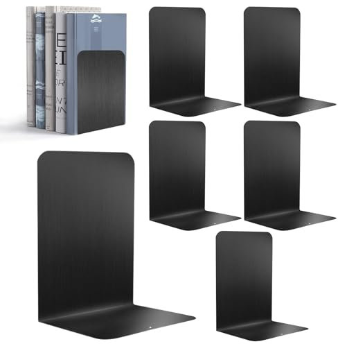 Sprifityy 6 Stück Buchstütze aus Metall,17 * 13.5 * 10.2cm,mit Rutschfester Matte Buchstütze,Leseständer Notenständer,für Schule, Büro und Zuhause,Schwarz