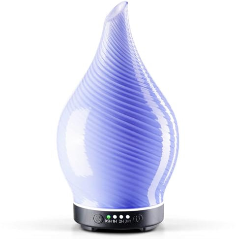 Porseme Difusor de aroma de 150 ml, difusor de cristal soplado a mano para aceites esenciales, humidificador con temporizador, ultrasonidos, silencioso, 7 tipos de colores de luz LED, apagado