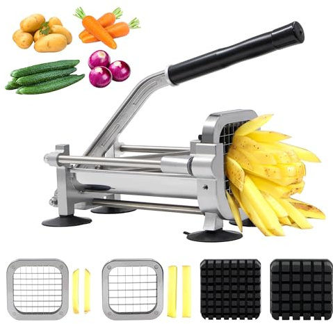 Tongdayi French fry cutter with two blades (1/2 inch and 3/8 inch), commercial stainless steel French fry slicer, suitable for whole potatoes, carrots, and cucumbers,fries cutter,potato slicer