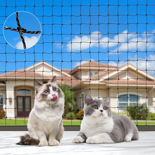 Holilo Katzennetz für Balkon, 3x8m Katzennetz Drahtverstärkt mit Befestigungsseil und Zubehör, Katzenschutznetz Wetterfest & UV-beständig, Geeignet für Balkon, Fenster, Oberlichter