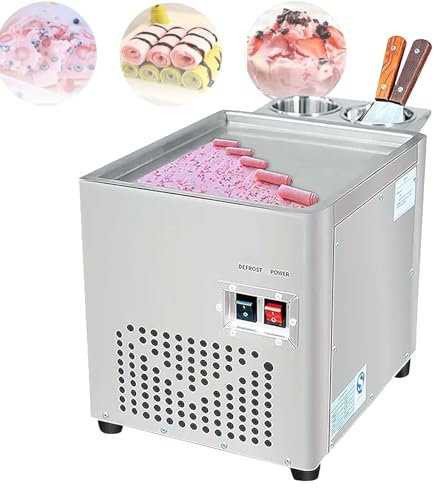 Máquina comercial para hacer helados enrollados, máquina para hacer helados enrollados salteados con una sola bandeja cuadrada, máquina para hacer helados enrollados salteados de acero inoxidable