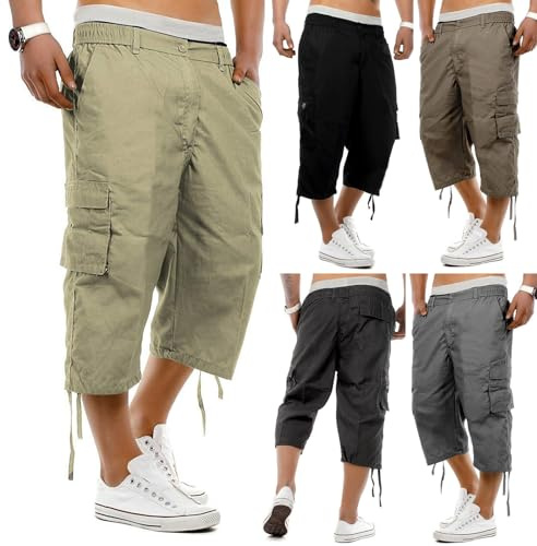 Pantaloncini da uomo 3/4, cargo, da escursionismo, con tasche, per lavoro all'aperto, vestibilità larga, pantaloni da combattimento, tre quarti, leggeri, per arrampicata, estivi, per trekking, Grigio