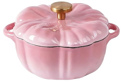 Pumpkin Dutch Oven Pot With Lid,Enameled Cast Iron Pumpkin Dutch Ovens,Heavy Duty Large Crock Pots Cookware,Suitable For Various Stoves, Halloween And Thanksgiving Decor Gift(Pink)