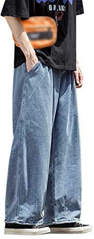 Generiska jeansbyxor herr baggy: Denim byxor med fickor jeans långa jeans byxor Y2K tygbyxor raka ben fritidsbyxor andas arbetsbyxor vardag utomhusbyxor klassiska avslappnade stretchjeans, blå, 3XL