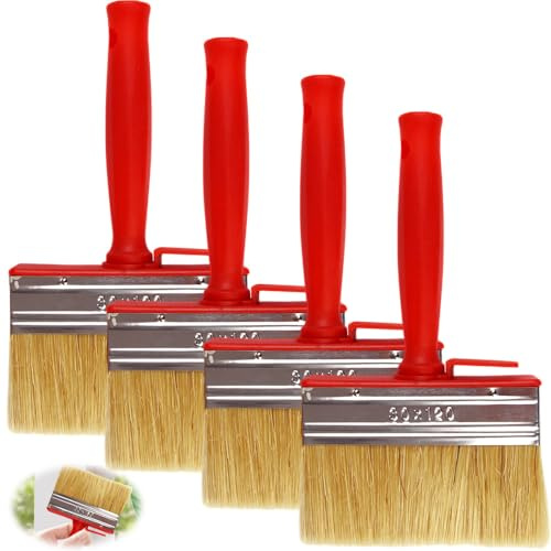 4 Stück Flächenstreicher, 120 x 30mm Lasurpinsel, Professionelle Pinsel Flachpinsel, Wandpinsel, Malerpinsel, Weiches Haar Kunststoffborsten, für Wand, Möbel, Zaun, LöSemittelhaltige Lacke, Rot